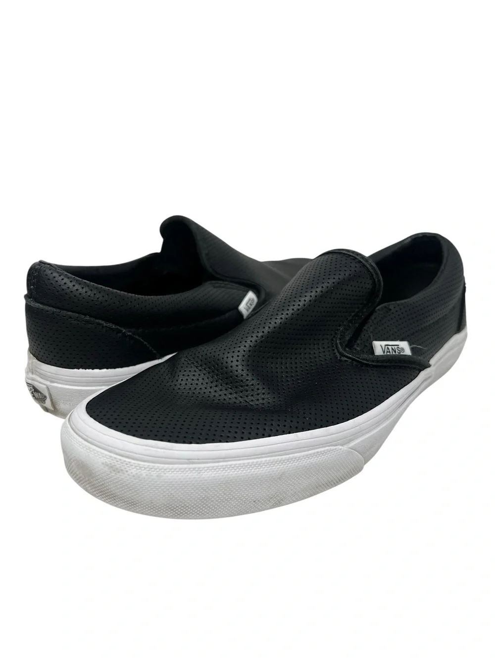 Vans Black Perforated Leather-Look Slip-On Sneakers